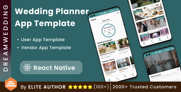 Wedding Planning Android App Template + iOS App Template | 2 Apps | React Native | DreamWedding