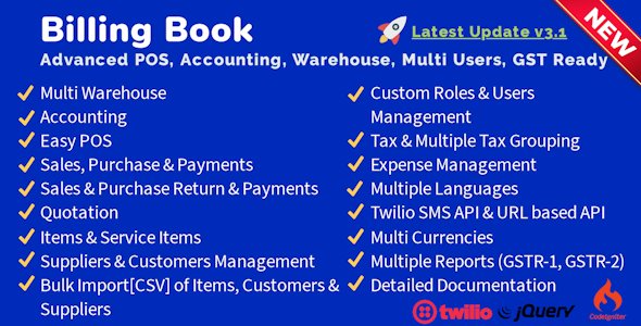 Billing Book -Advanced POS, Inventory, Accounting, Warehouse, Multi Users, GST Ready