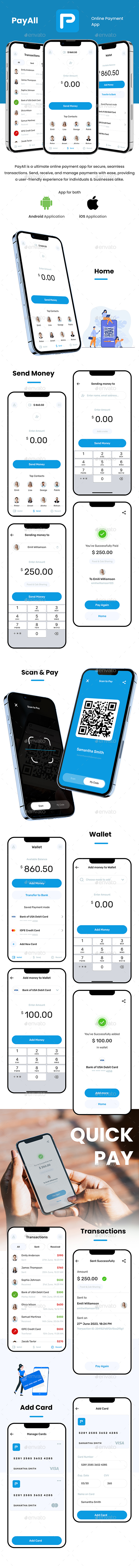 Online Payment App UI Kit | eWallet App UI  | Online Money Transactions App UI | PayAll