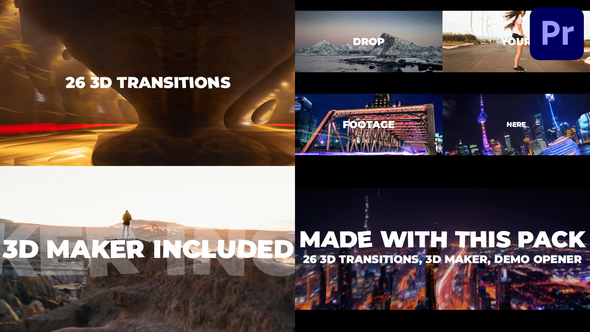 3D Transitions, 3D Maker & Opener for Premiere Pro
