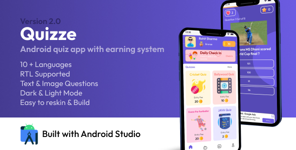 Quizze | Android Quiz App  |Android Gaming App | Android Studio Full App + Admin Panel