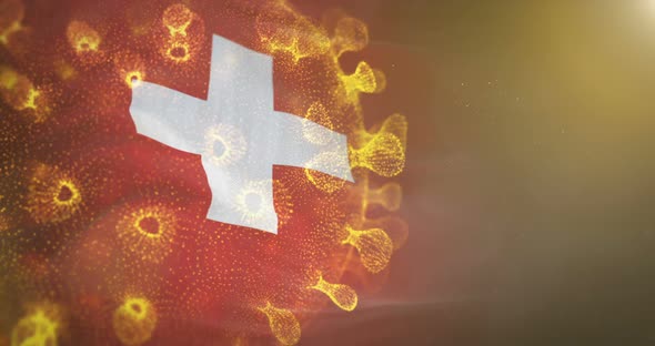 Switzerland Flag With Corona Virus Bacteria 4K alt