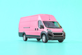 Pink delivery van on blue background. - PhotoDune Item for Sale