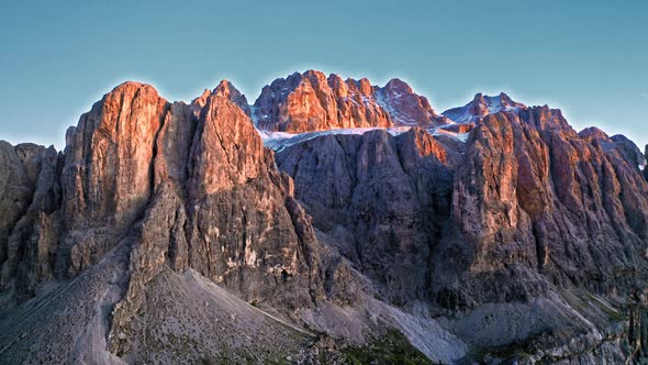 Red mountain in Passo Garden at sunset, Dolomites