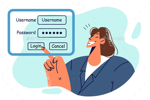 Business Woman Enters Username and Password