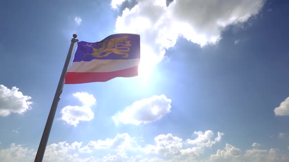 Rostock Hansestadt City Flag (Germany) on a Flagpole V4