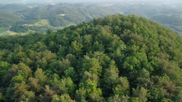 Idyllic rural landscape in fall. Cinematic aerial shot of an endless mountain and forest landscape i