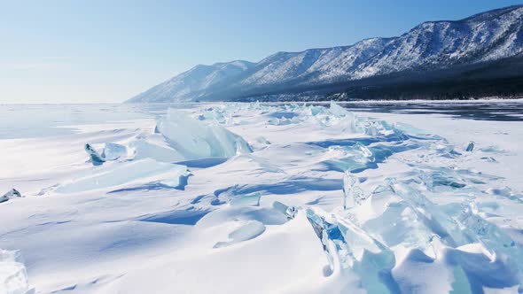 Frozen Lake Baikal Aerial View