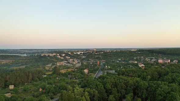 Aerial footage of small town in summertime