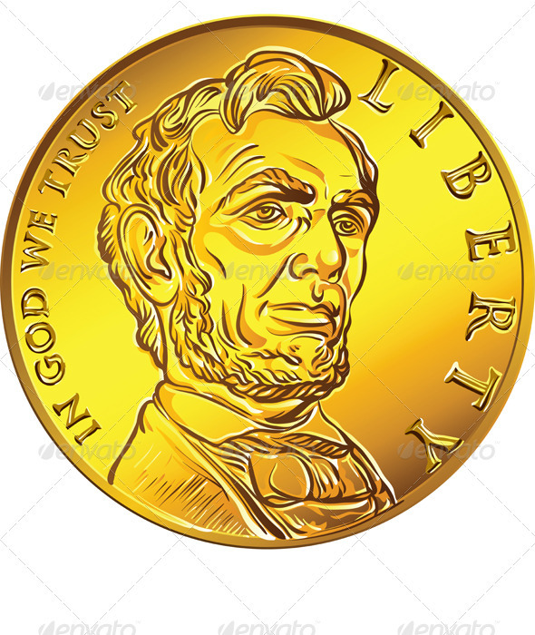 Vector American Money Gold Coin one Dollar