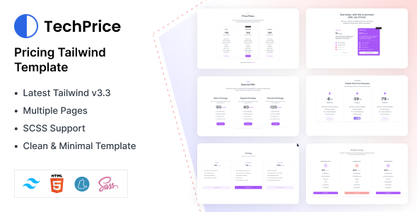 Techprice - Tailwind Pricing Table HTML Template