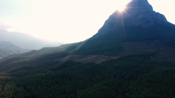 Aerial View to Green Mountain Valley with Green Trees in the Morning