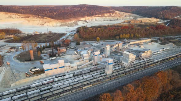 Aerial View of Cargo Train Loaded with Crushed Sandstone Materials at Mine Factory