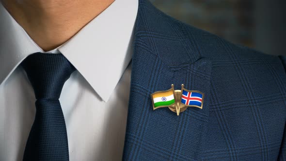 Businessman Friend Flags Pin India Iceland