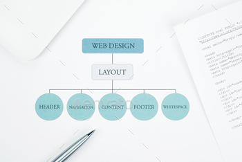 Concept web design layout building plan. Pen and tablet touchpad
