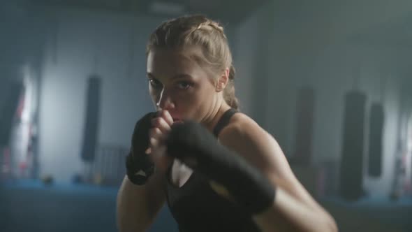 Woman Power Young Female Fighter Trains His Punches Training in the Boxing Gym Female Trains a