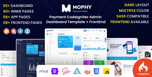 Mophy - Payment Admin Dashboard Codeigniter Template + Frontend Pages