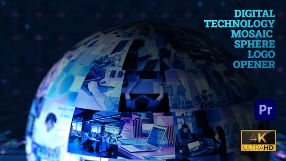 Digital Technology Mosaic Sphere Logo Opener - Premiere Pro