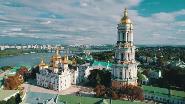 Aerial View of Kiev Pechersk Lavra Great Lavra Bell Tower Orthodox Monastery