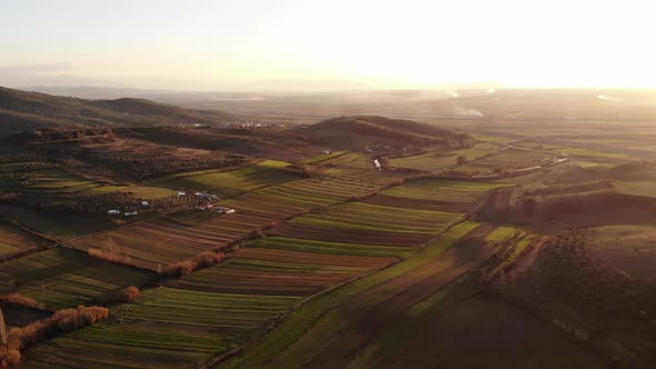 Flying Over the Amazing Rolling Hills of Albania at Sunset