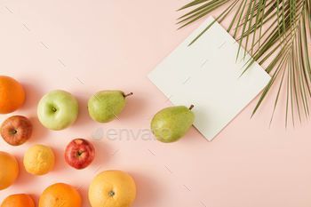 h fruit with a blank paper for adding text