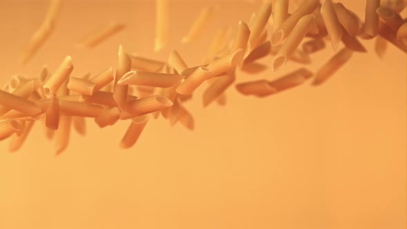 Super Slow Motion of the Penne Pasta Dry Falls