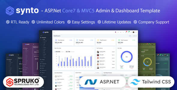 Synto – ASP.Net Core7 & Mvc5 Admin & Dashboard Template