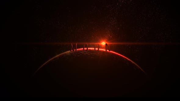 Red Planet Moon with Sunrise in Space