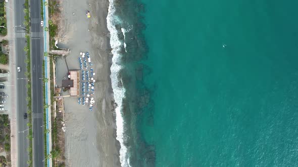 Blue texture of the sea aerial view 4 K Turkey Alanya