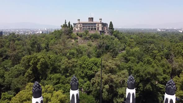 A tilt up shot of famous Chapultepec castle - Mexico City, Mexico. The ancient architecture of Mexic