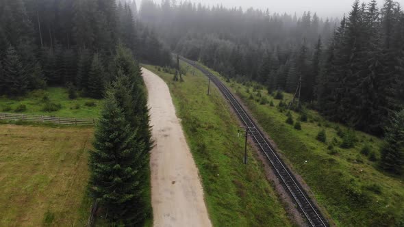 Railway in the Forest View From Above