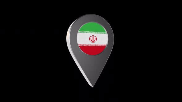 3d Animation Map Navigation Pointer With Iran Flag With Alpha Channel  - 2K