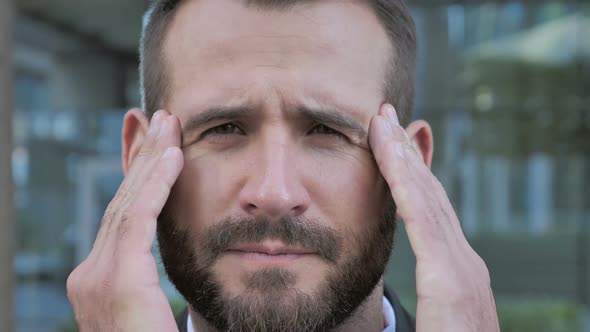 Tired Beard Businessman with Headache Pain