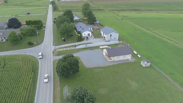 Aerial View of an Amish One Room School House 