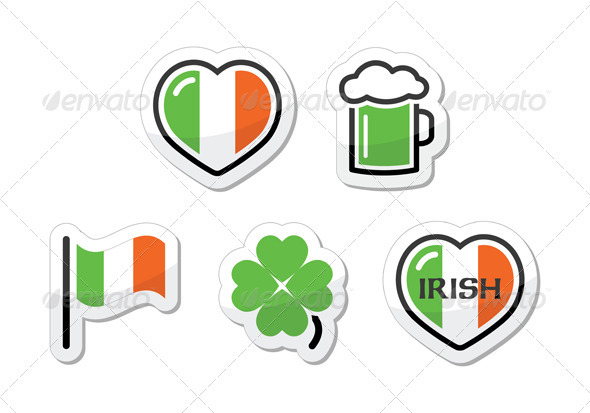 St Patricks Day icons - irish flag, clover, green