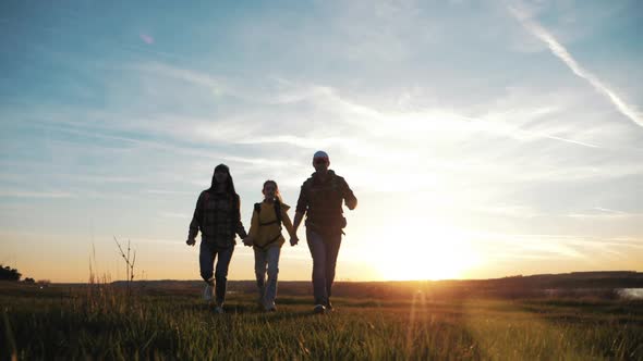 Happy Family are Running on Hike Trip