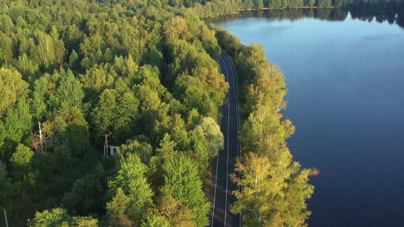 Aerial View From Drone on Asphalt Road at the Forest