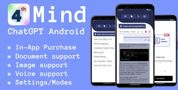 4Mind - ChatGPT Android- Admob, InApp, File, Voice, Image Support app with Credit System