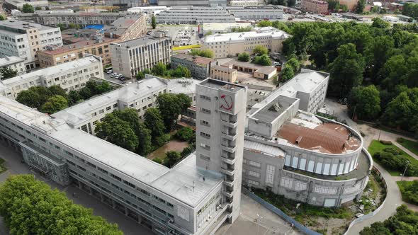 Constructivism Building Red Hammer and Sickle Monument