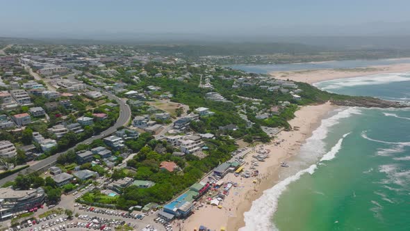 Aerial Panoramic View of Town on Sea Coast in Tropical Vacation Destination