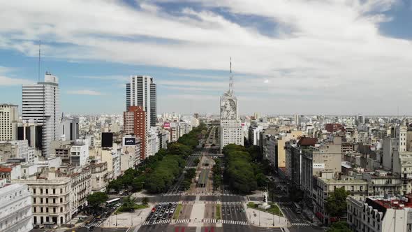 Aerial Over 9 de Julio Avenue in Buenos Aires