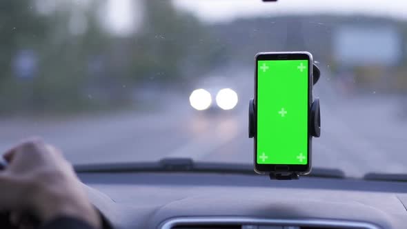 Phone on Car Dashboard Green Screen