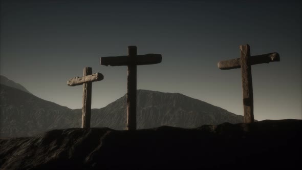 Wooden Crucifix Cross at Mountain
