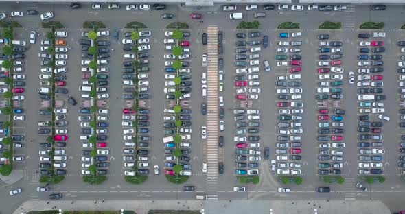 Aerial overhead moving shot on a huge parking lot