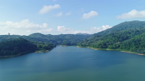 Aerial view of Dam lake mountains