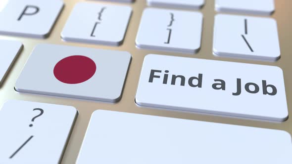 FIND A JOB Text and Flag of Japan on the Keyboard