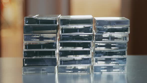 A shot of stacks of cassettes alt