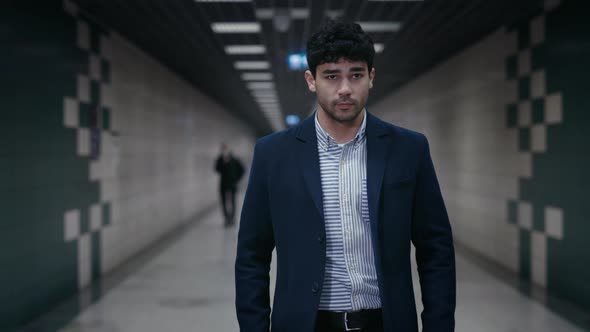 Confident Man in Business Outfit Walking in Subway Station / Videohive