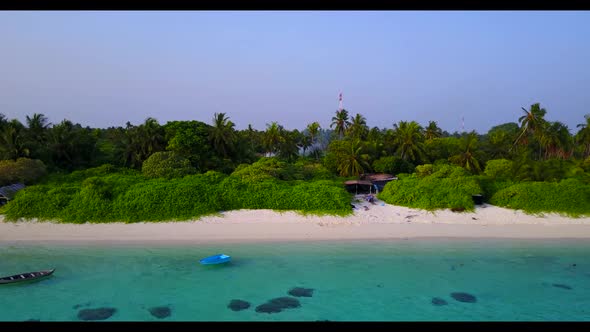 Aerial view abstract of exotic shore beach lifestyle by aqua blue ocean with white sand background o