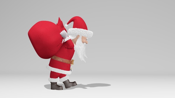 Santa Claus Carries a Bag With Gifts